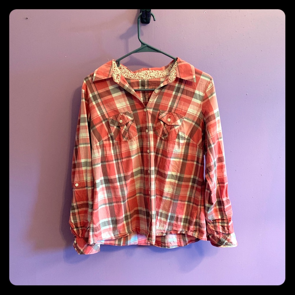 Pink plaid, long sleeve button up